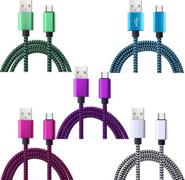 Weißes USB-C-Schnellladekabel aus Nylon für Huawei und Android-Smartphones, Länge: 3 m - Bild 1