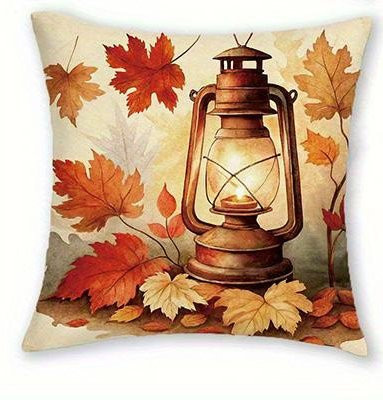 Kissenbezug mit Herbst-Motiv Fuchs, Kürbisse, Laterne und Pilze in Weiß und Multicolour, B/H: 40 x 40 cm - Bild 1