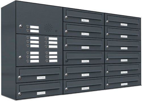 AL Briefkastensystem für 14 Parteien, Aufputzmontage, grau, B/H/T: 115,9 x 69 x 27,5 cm - Bild 1