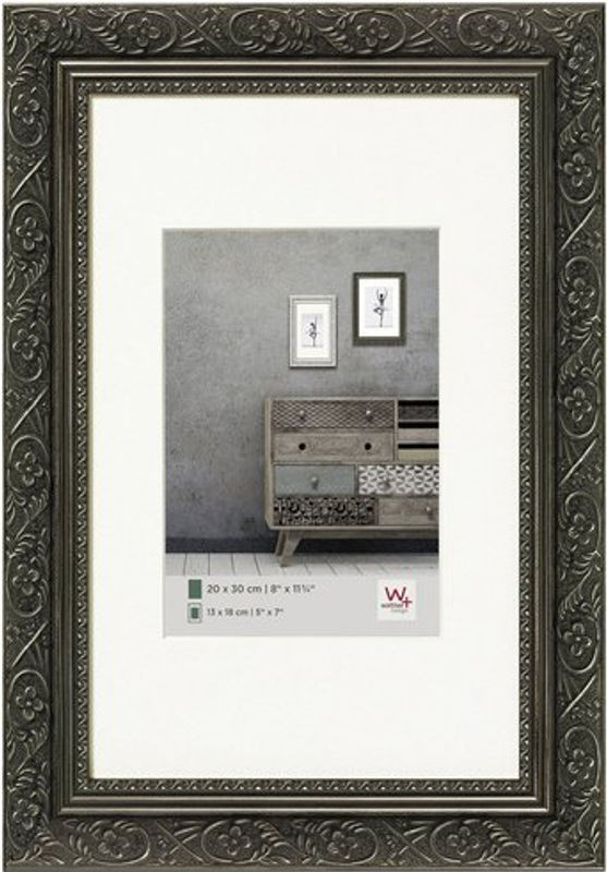Walther Design Barock Bilderrahmen aus Holz mit Passepartout in Grau, B x H: 36,8 x 47 cm - Bild 1