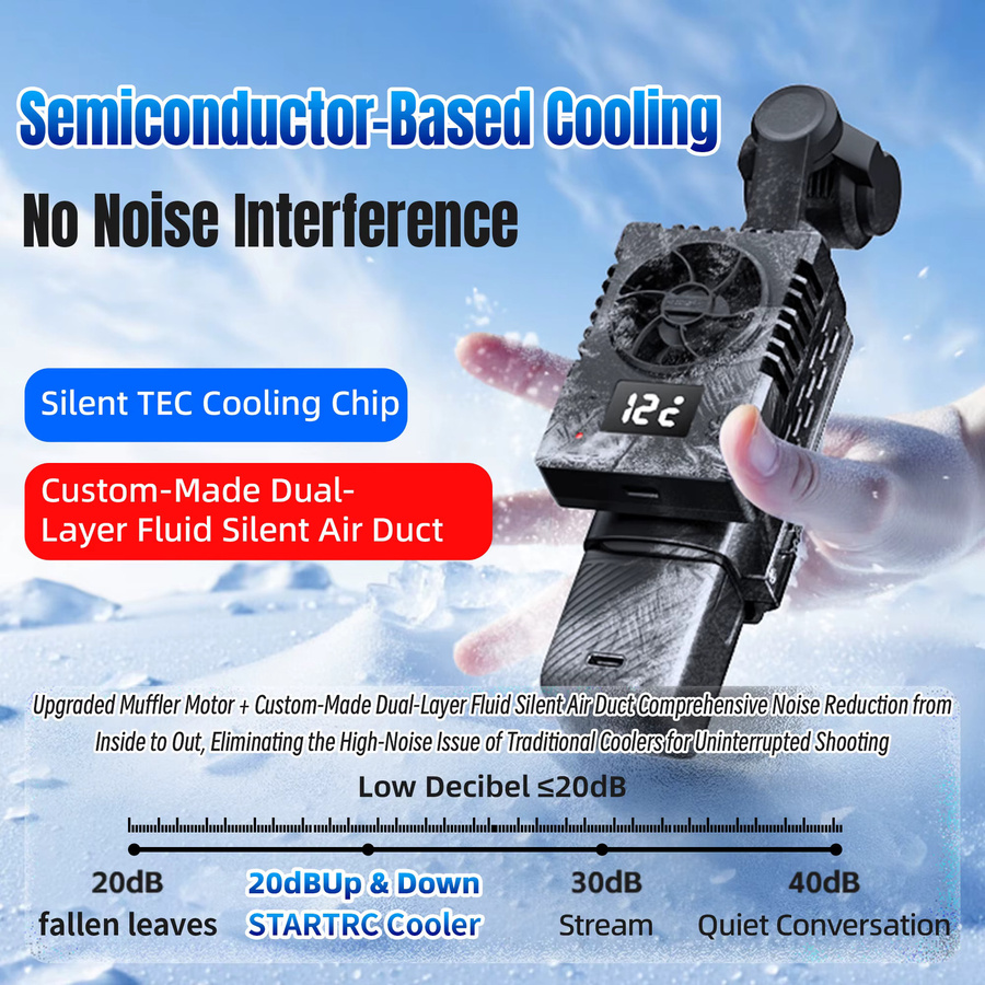 STARTRC Ice Core Kühlradiator für DJI Osmo Pocket 3 Kamera Zubehör in Schwarz mit 3-Gang-Einstellung und Cold Shoe Anschluss - Bild 4