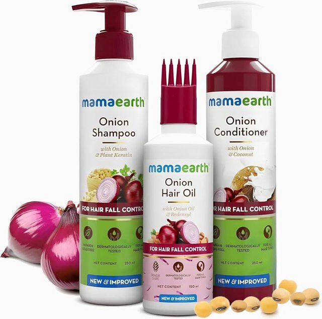Mamaearth Anti-Haarausfall Spa Set mit Zwiebelshampoo, Spülung und Haaröl - Bild 1