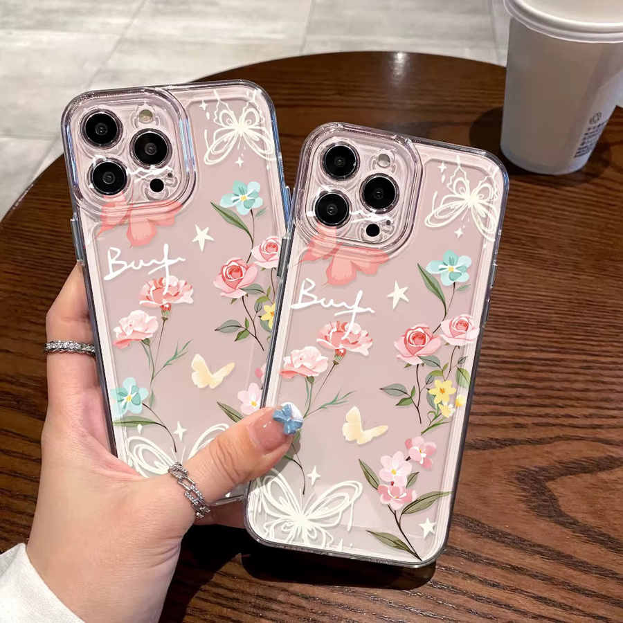 Caynes Silikon Handyhülle mit Schmetterlings- und Blumenmuster für iPhone, transparent und mehrfarbig - Bild 5
