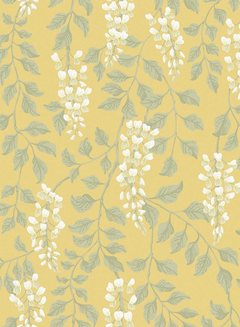 BoråsTapeter Wallpaper Blaregn 5709 - Florales Design in Grün und Gelb, Skandinavischer Stil, Vlies Tapete - Bild 1