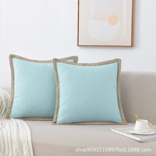 JHWarmo Deluxe Kissenbezug aus Bio-Jute-Stoff mit Leinenbesatz in Blau, B/H: 30 x 50 cm - Bild 1