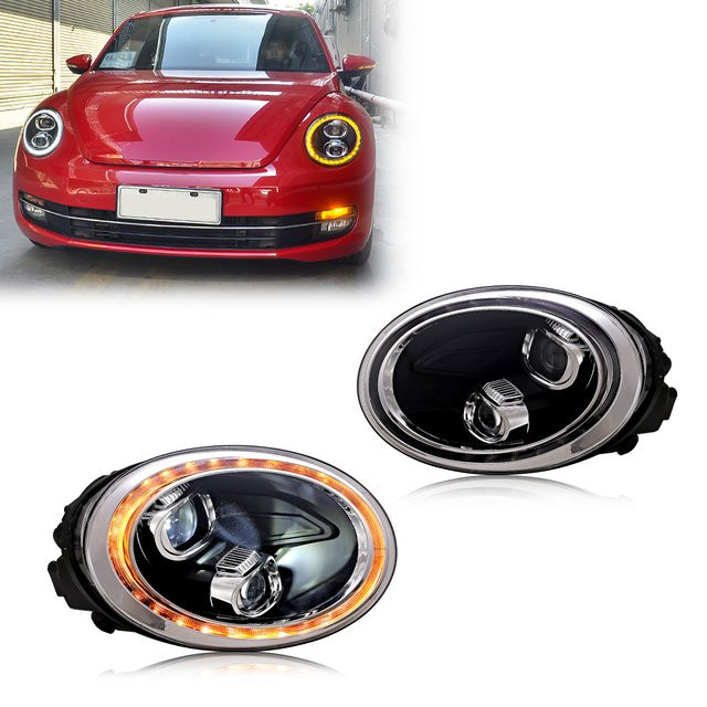 LED-Scheinwerfer mit Startanimation und sequentiellen Blinkern für Volkswagen VW Beetle 2013–2019, Schwarz - Bild 1