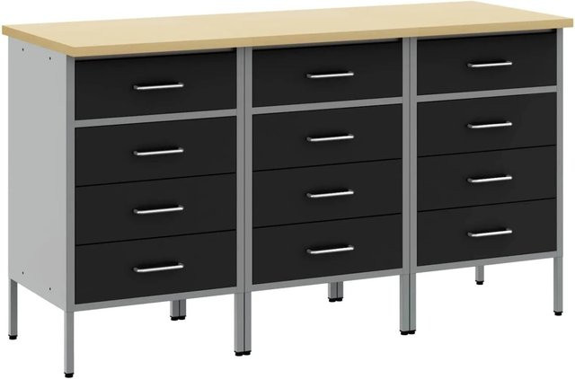 vidaXL Werkbank mit Schubladen in Schwarz und Grau, 3-teiliges Set im Loft-Stil, B/T/H: 75 x 45 x 85 cm - Bild 1