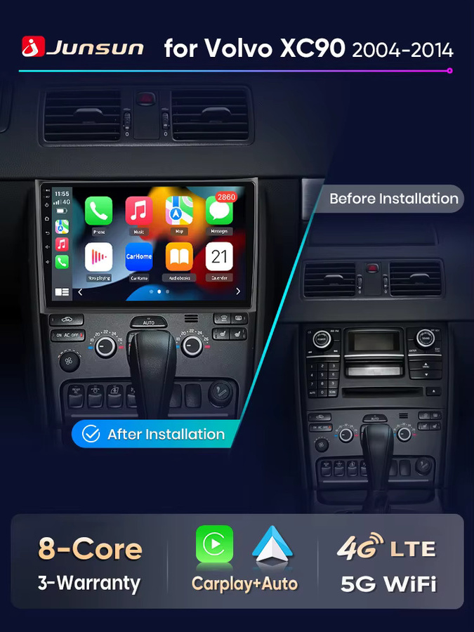Junsun Kabelloses CarPlay und Android Auto Autoradio für Volvo XC90 2004-2014 mit 10.0 Zoll Display, GPS, Bluetooth, WiFi und 4G in Schwarz - Bild 6