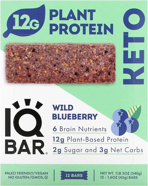 IQBAR Pflanzenproteinriegel Wilde Blaubeere 12 x 45 g - Bild 1