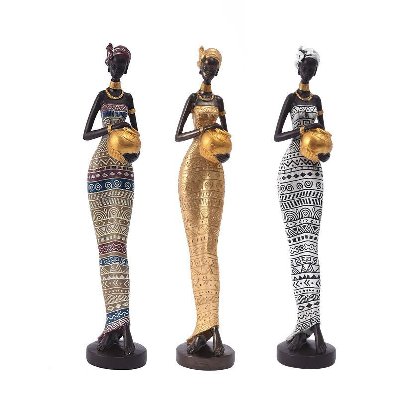 Yiran Furniture Ethno-Stil Skulptur Afrikanische Frauen Ornamente in Schwarz, Weiß und Gold zur Dekoration für Tisch und Schrank - Bild 1
