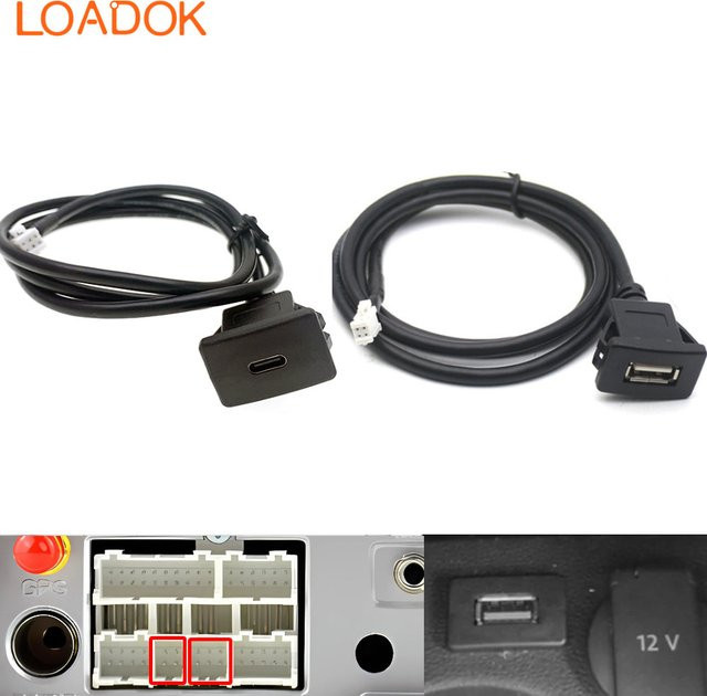 Loadok USB Typ-C Anschluss Adapter für Android Autoradio Multimedia Player, 4 6-polig, Schwarz, Unterputz-Einbau für das Armaturenbrett zur Datenübertragung - Bild 1