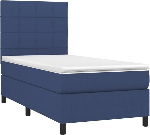 vidaXL Boxspringbett mit Matratze in Blau und Weiß, Hybrid-Modell mit Taschenfederkern, B/T/H: 100 x 200 x 118 cm - Bild 1