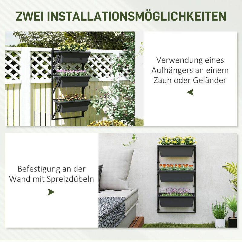 Outsunny Pflanzentopf Set aus Kunststoff und Stahl in Anthrazit, B/H/L: 42 x 100 x 56 cm - Bild 3