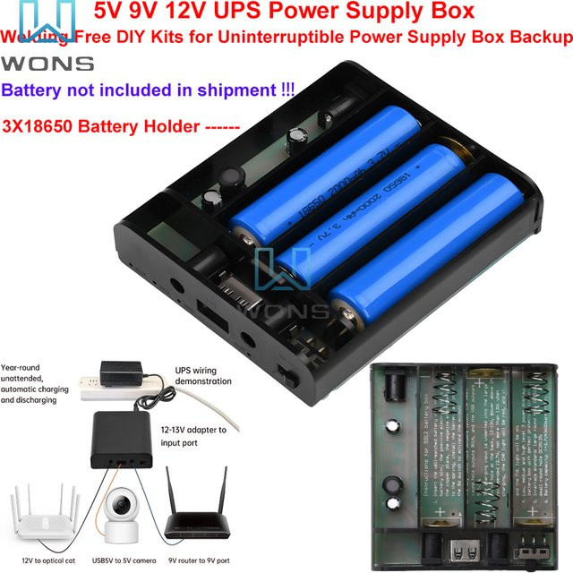 DIY Lithium-Batterie-Box als Mini-USV und 18650-Batteriehalter in Schwarz für Router und Powerbank-Backup - Bild 1