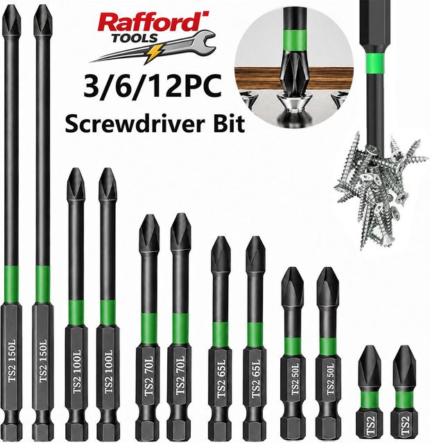 Rafford Magnetischer Phillips-Schraubendreher-Bit-Satz aus S2-Stahl in Schwarz, 3-teilig - Bild 1