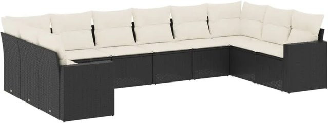 vidaXL 10-tlg. Garten-Sofagarnitur in L-Form aus Polyrattan mit Kissen in Schwarz - Bild 1