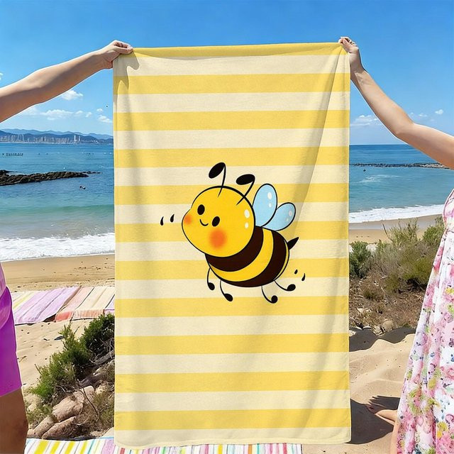 Kawaii Bienen Strandtuch in Gelb mit Honigbienen-Motiv, weiches und schnelltrocknendes Badetuch, Breite: 30 cm, Höhe: 60 cm - Bild 1