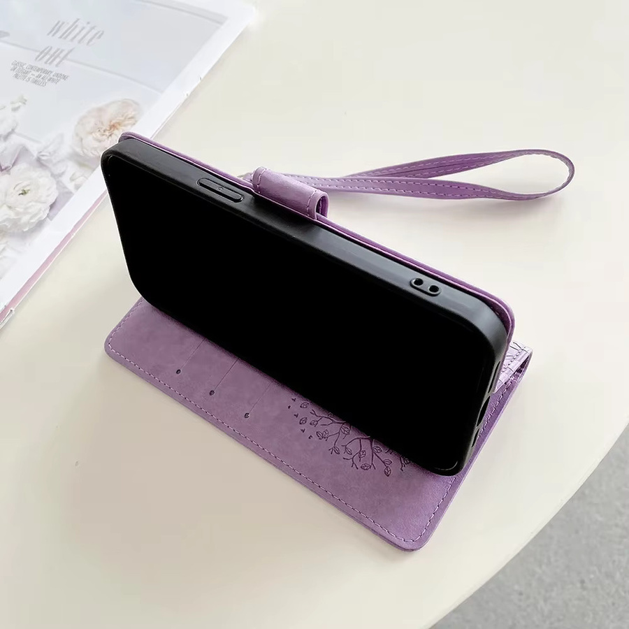 Modische Brieftaschen-Handyhülle für Xiaomi Redmi Note 13, 13R Pro Plus, Poco X6 und M6 Pro als magnetisches Flip-Cover aus Leder mit Riemen in Grau und Lila - Bild 4
