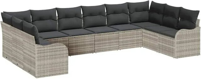 vidaXL Garten-Sofa-Set aus Poly-Rattan in Hellgrau mit 10-teiliger Polsterung und Kissen in L-Form - Bild 1