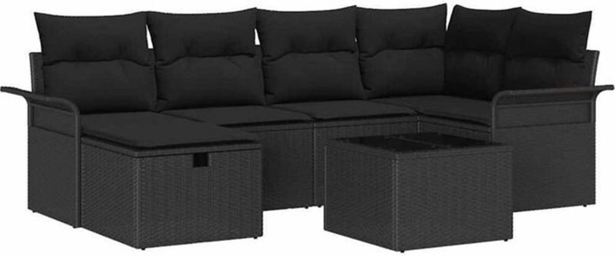 Modernes 7-teiliges Garten-Sofa-Set von vidaXL aus Polyrattan in Schwarz mit Kissen - Bild 1