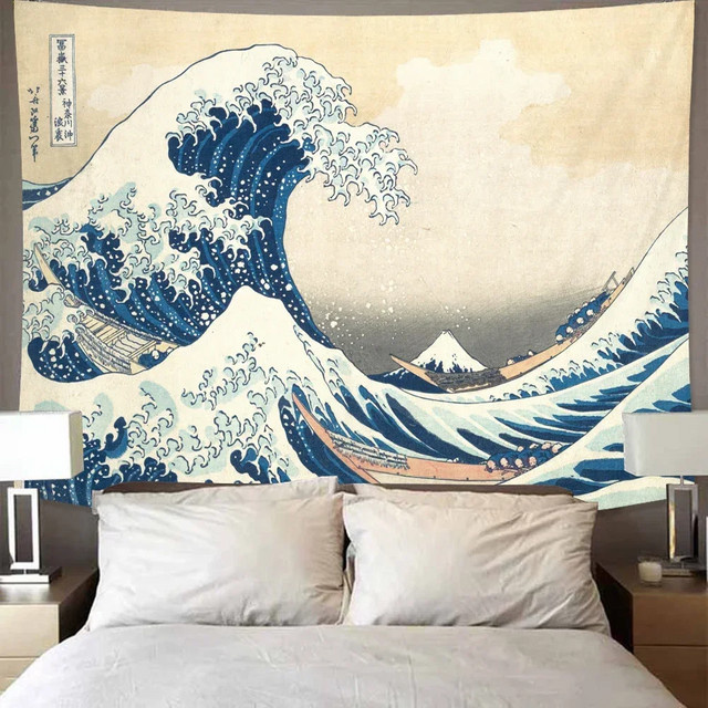 VIKAMA Kanagawa Suruga-ji Wandteppich Ukiyo-e Japanische Wellen Wanddekoration B: 60 cm, H: 40 cm - Bild 1