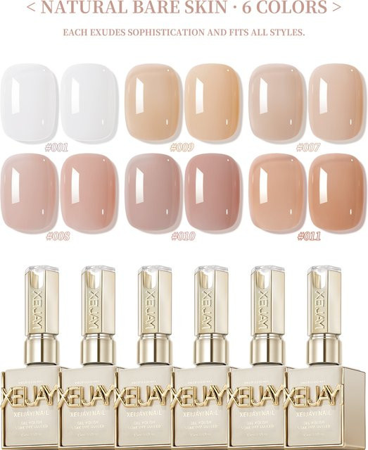 XEIJAYI Ice-through Nude Gel Nagellack-Set, 6-farbig, glänzend, 15 ml - Bild 1