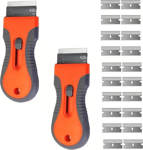Teleskop-Kleberentfernungsmesser mit 10 Klingen und Reinigungsschaber in Gelb und Orange - Bild 1