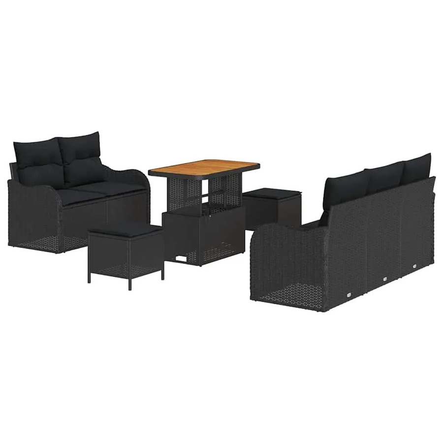 vidaXL Garten-Sofa-Set 8-teilig aus Poly Rattan und Stahl in Schwarz mit Polsterung und Tisch - Bild 2