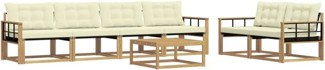 vidaXL Outdoor-Sofagarnitur 7-teilig in Weiß und Beige aus Holz und Polyester, B/T/H: 79 x 79 x 37 cm - Bild 1
