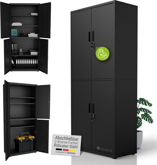 Juskys Aktenschrank aus Metall in Schwarz mit 2 Türen, abschließbar und höhenverstellbaren Regalböden, B/T/H: 80 x 40 x 180 cm - Bild 1