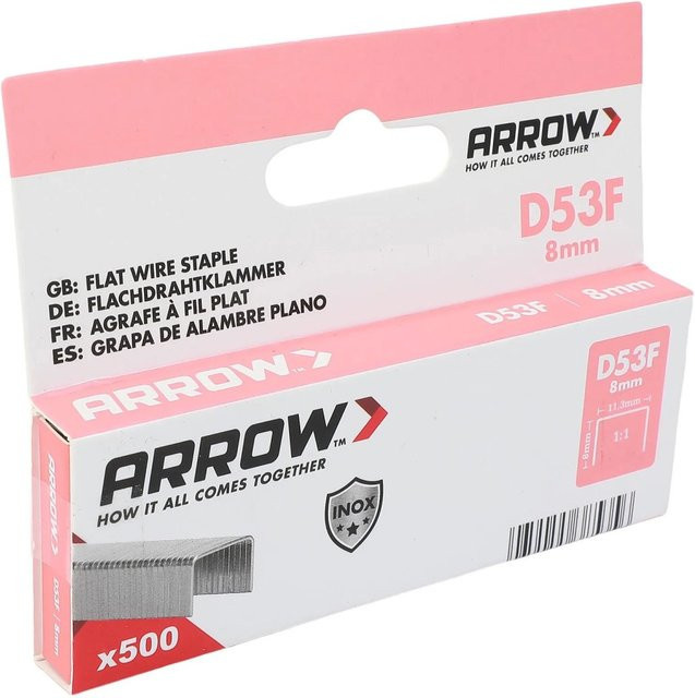 Arrow Klammer D53F aus Edelstahl in Silber, Länge: 8 mm, 500 Stück - Bild 1