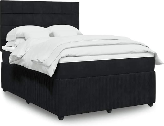 vidaXL Boxspringbett mit Matratze in Schwarz aus Samt mit USB-Ladeport und Unterbettbeleuchtung B/T/H: 140 x 200 cm - Bild 1