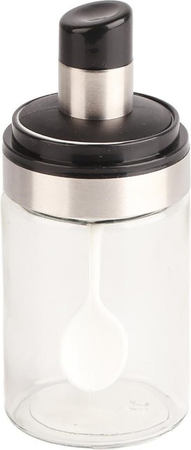 TOMTOP JMS Gewürzglas aus Glas mit Löffel, transparent/schwarz - Bild 1