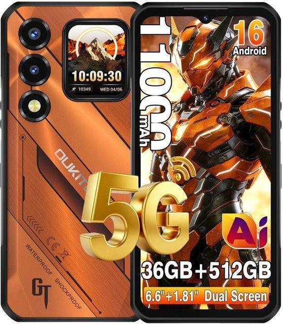 OUKITEL WP66 5G Robustes Smartphone Orange mit 512 GB Speicher, 36 GB RAM, 6,6 Zoll FHD+ Display, 11000mAh Akku, Android, NFC und Dual-SIM - Bild 1