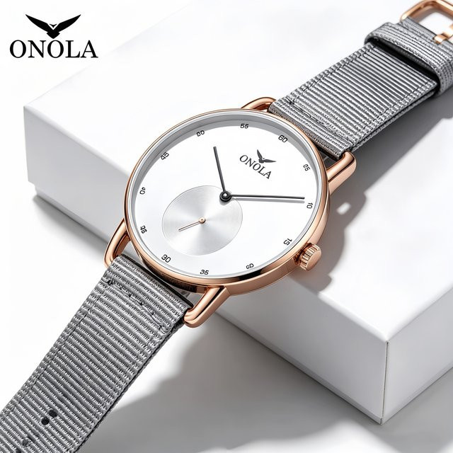 ONOLA Armbanduhr, Quarz, Leder, Edelstahl, Weiß, Herren - Bild 1