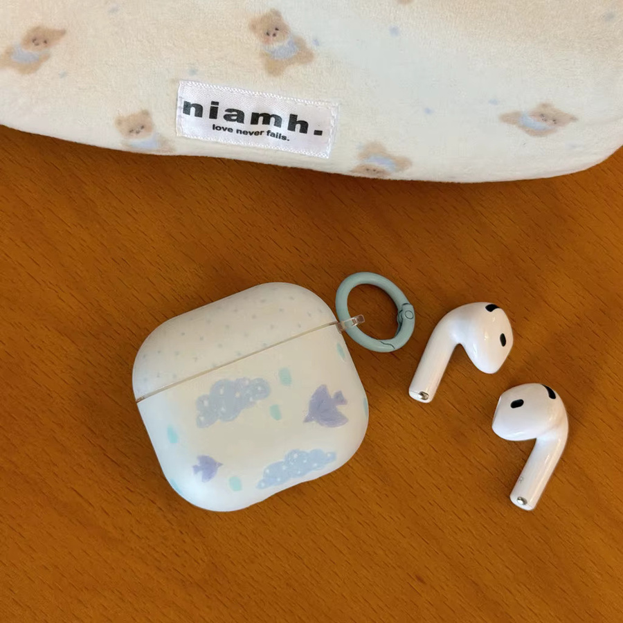 Stoßfeste Apple AirPods Schutzhülle im koreanischen Stil mit blauem Wolken- und Vogel-Graffiti und Haken für AirPods 1, 2, 3, 4 und Pro 2 - Bild 2