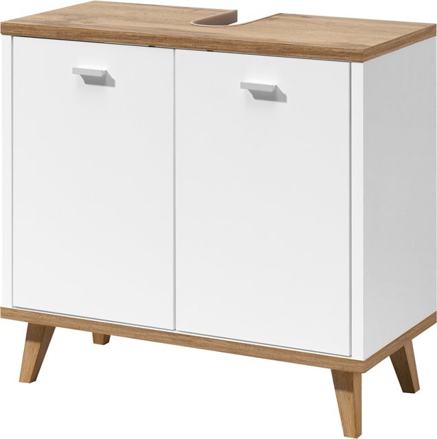 LIVARNO Waschbecken-Unterschrank Corfu in Eiche mit weißen Türen, modern und matt, B/T/H: 60,0 x 55,0 x 28,0 cm - Bild 1