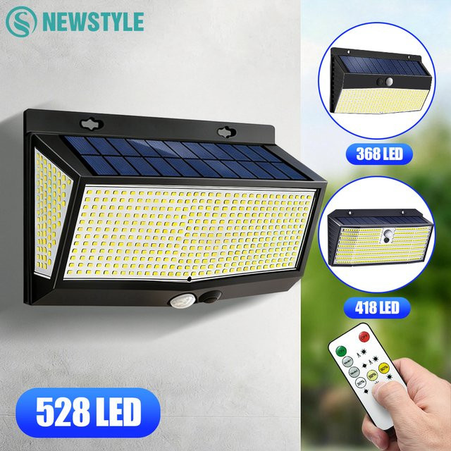 Solar-LED-Flutlicht mit Bewegungsmelder für Außenbereich, wasserdichte Sicherheitsbeleuchtung in Schwarz für Garten, Hof und Terrasse, 528 LEDs, Cool White - Bild 1