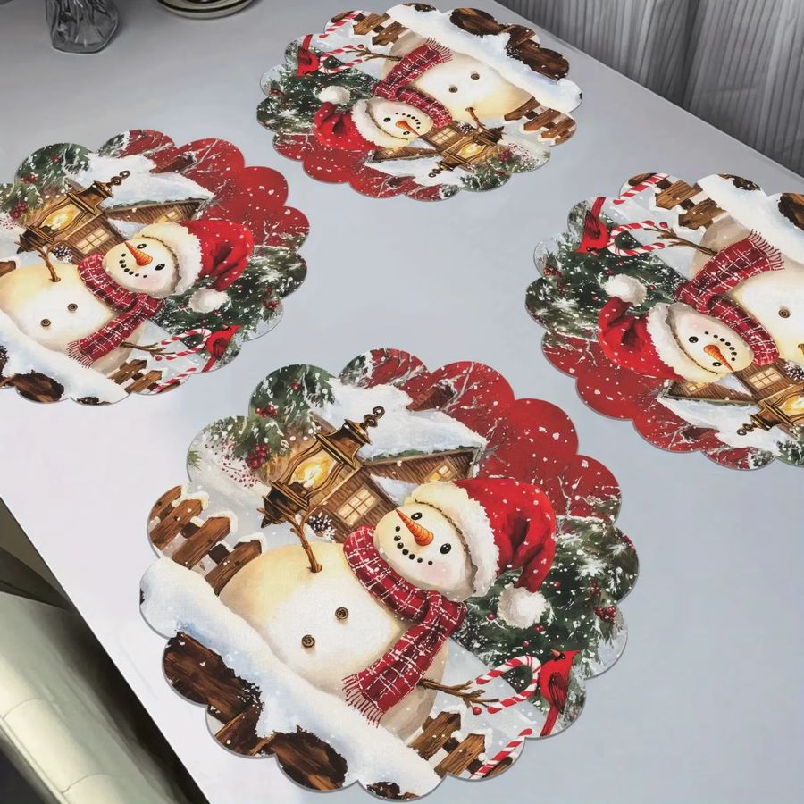 VIKAMA Tischsets im 4er-Set mit Weihnachts-Schneemann-Motiv für deine Party und Raumdekoration - Bild 2
