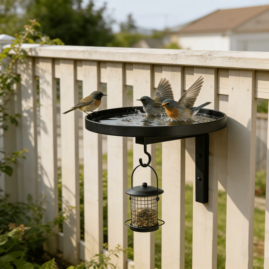 Wandmontiertes Metall-Vogelbad mit Futterhaken für Garten und Terrasse - Bild 4