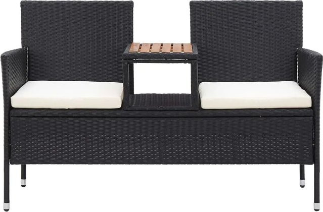 vidaXL Gartenbank mit Teetisch aus Akazienholz und Polyrattan in Schwarz für Garten und Terrasse, Breite: 143 cm - Bild 1