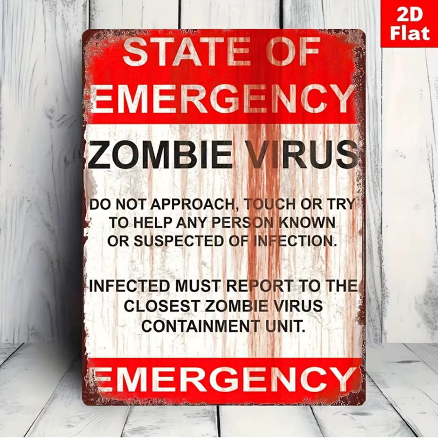 CIFBUY Zombie-Virus-Schild Retro-Wandkunst aus Metall für Halloween, Rechteckig, Breite: 30,0 cm, Höhe: 20,0 cm, Tiefe: 1,0 cm - Bild 5