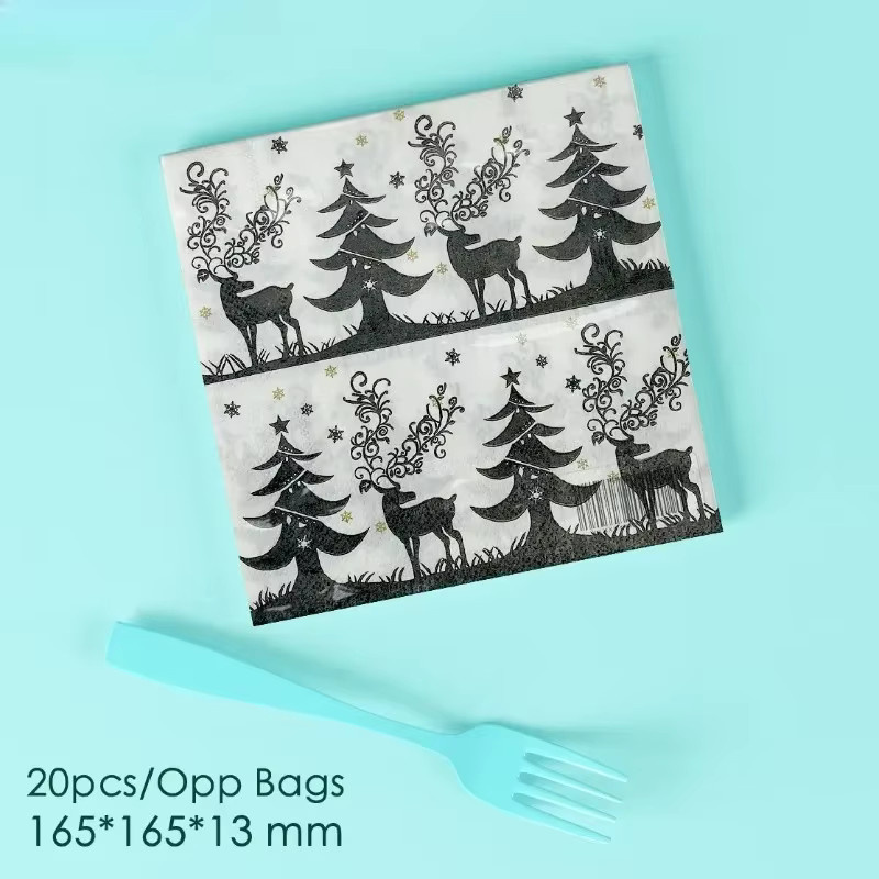 GUANYAO Weihnachtsservietten mit Tannenbaum-Print, 20 Stück, Schwarz und Weiß, Breite: 33 cm - Bild 2