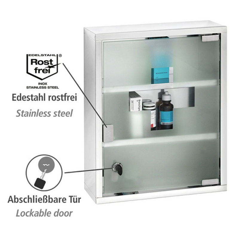 WENKO Medikamentenschrank für das Badezimmer aus Edelstahl und Glas, Silber, B/H/T: 30 x 40 x 12 cm - Bild 3