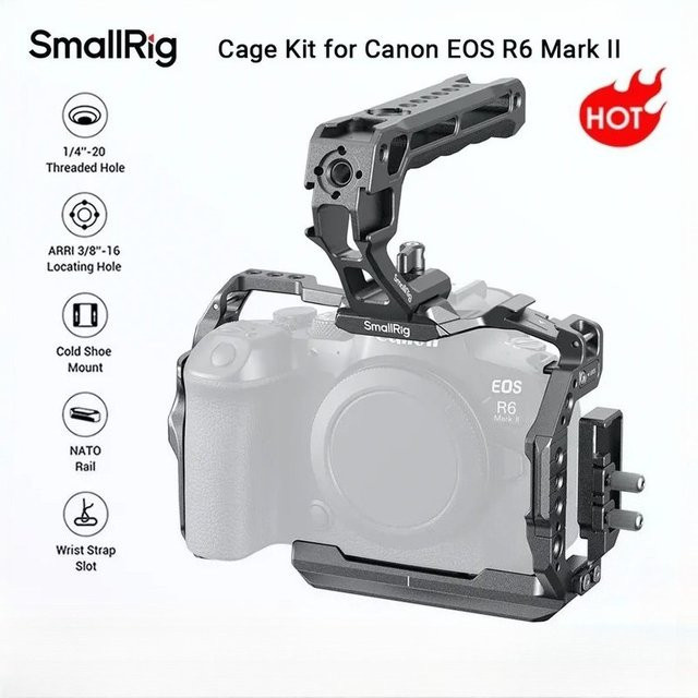 SmallRig 5197 Kamera-Cage-Kit für Canon EOS R6 Mark II in Schwarz mit Obergriff, Kabelklemme und Arca-Swiss Schnellwechselplatte - Bild 1
