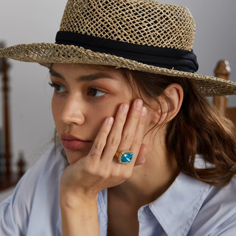 Icareu Ring, blauer Kristall, Gold, Damen, Vintage - Bild 2
