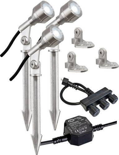EVN LED-Gartenstrahler-Set P68123501-3 in Silber mit Erdspieß und Stativ, IP44 wetterfest - Bild 1