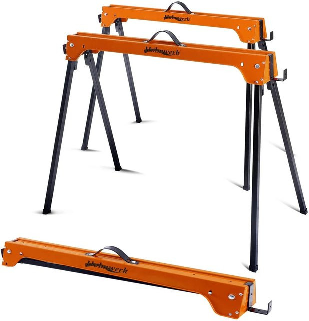 Holmwerk 2er Set Arbeitsböcke Klappböcke aus Metall in Orange mit 1000 kg Traglast - Bild 1