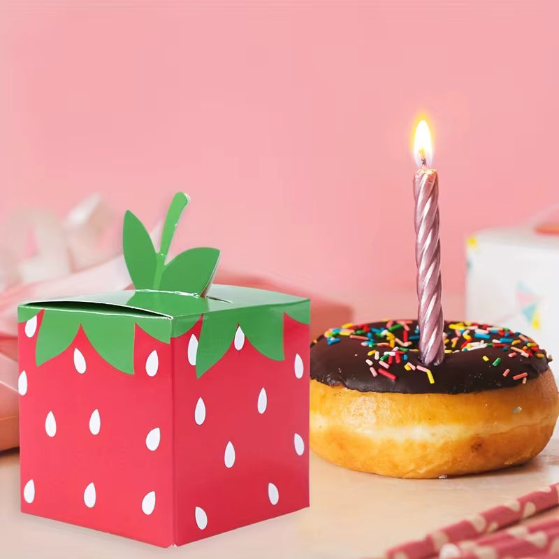 24er Set Erdbeere Motiv Geschenkboxen aus Papier in Rot für Kindergeburtstage, Hochzeiten und Babypartys - Bild 2