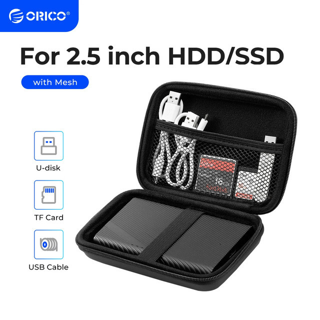 ORICO Tragbare Festplattenschutztasche für externe 2,5-Zoll-Festplatten, U-Disks und Kopfhörer, Schwarz - Bild 1